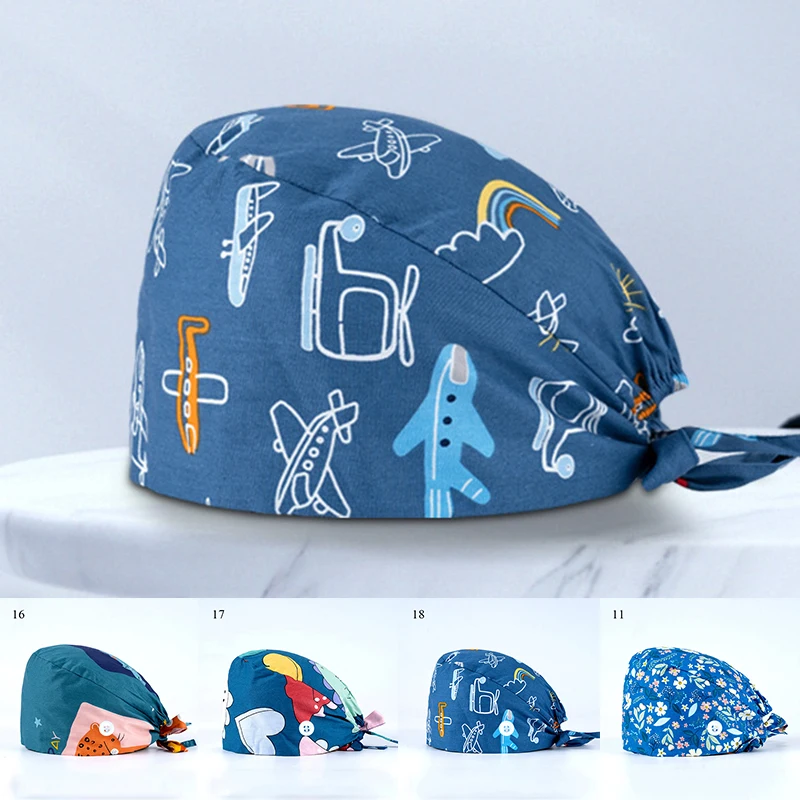 Fashion Print Nurse Cap Women Men Surgical Cap Soft Pet Hospital Surgeon Dentist Beauty Salon Chef Breathable Scrub Cap