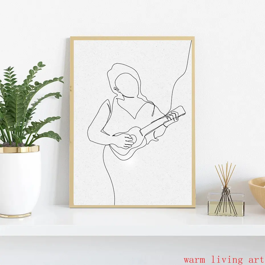 Nordic Musical Instruments Line Piano Clarinet Canvas Painting Violin Guitar Drummer Posters and Prints Wall Art Home Decor