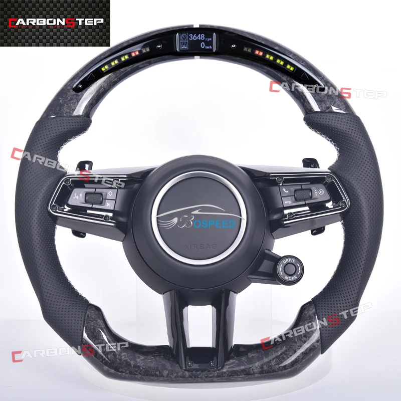 

LED Forged Carbon Fiber Steering Wheel For Porsche Cayenne Macan 997 Panamera 911 958 970 Taycan 996 981 971 991 986 Leather