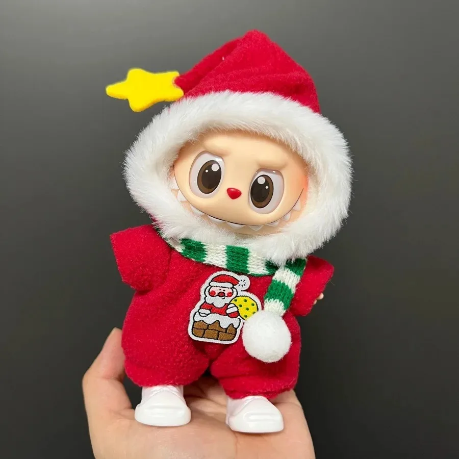 

15/17cm Mini Plush Doll Clothing Accessories for Labubu Costume Replacement Christmas Little Reindeer Outfit Set (only clothes)