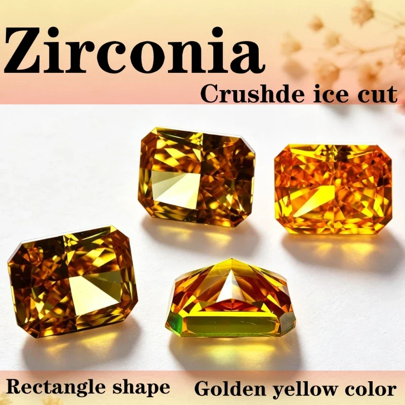 Cubic Zirconia Crushed Ice Cut Rectangle Shape Golden yellow Color 4K Cutting 5A Grade Quality CZ Artificial Gemstone