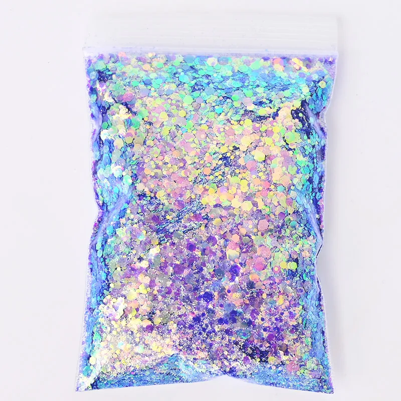 

50G/Bag Holographic Mixed Hexagon Shape Chunky Nail Glitter Sequins Sparkly Flakes Slices Manicure Body/Eye/Face Glitter TCF2335