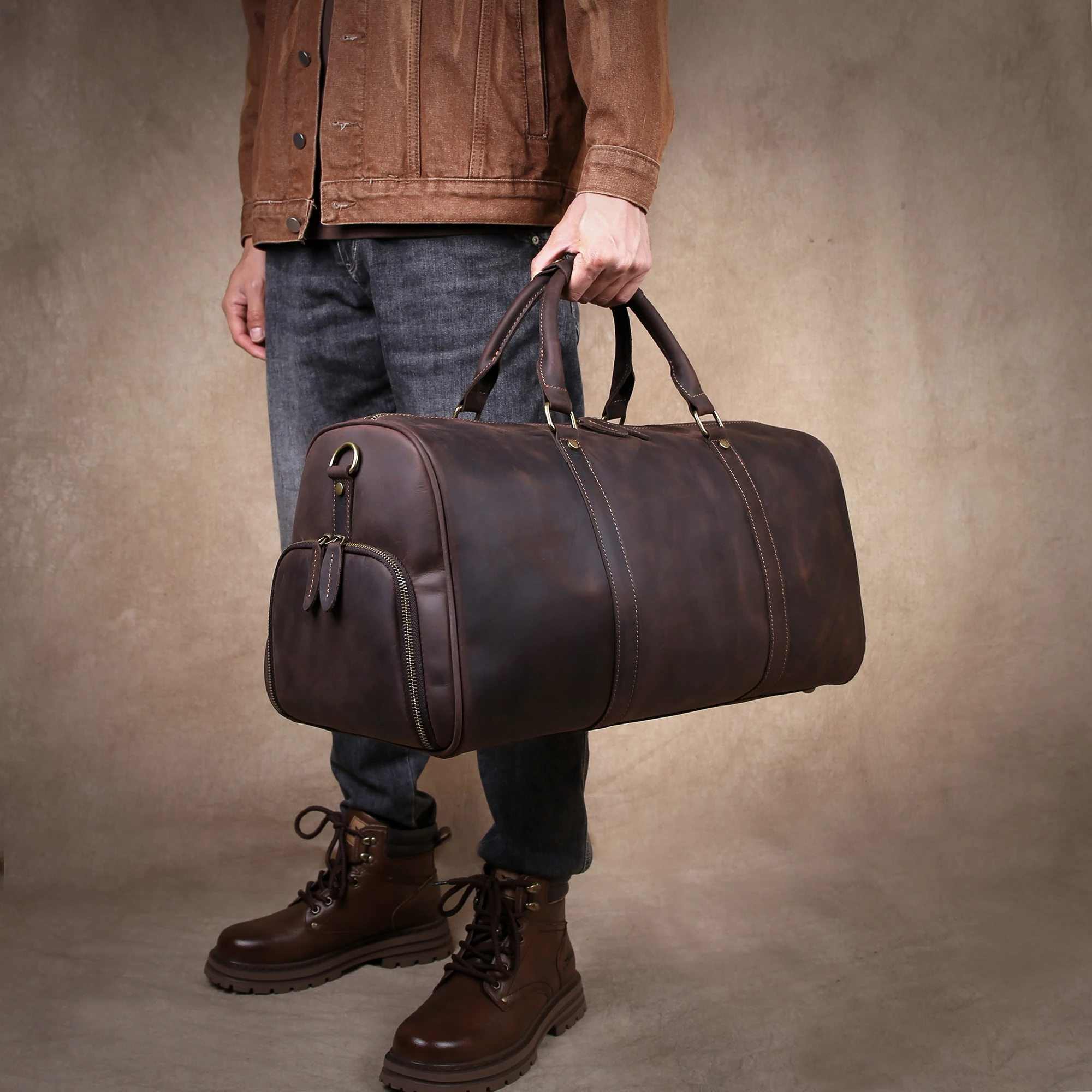 Classic Retro Leather Travel Bag, Hand-Held Bag, Top Layer Cowhide Travel Bag, Single-Shoulder Crossbody Bag