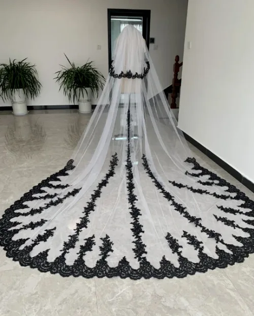 

300cm Romantic Bridal Veils White Black with Comb Bride Headpiece Two Layers Soft Tulle Wedding Marriage Veils