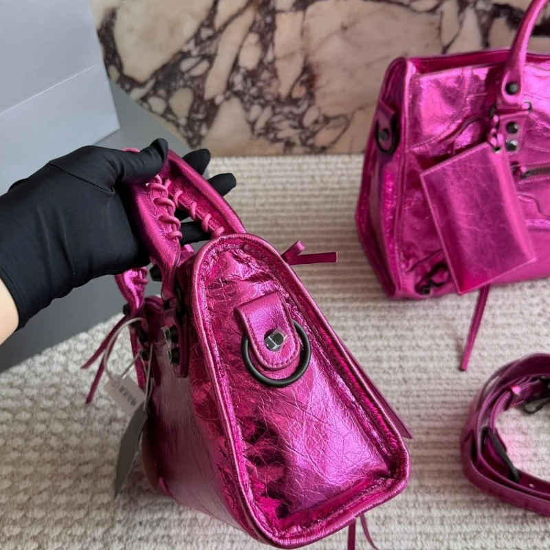 New Classic Motorcycle Bag Women High End Fashion Genuine Leather Underarm Shoulder Crossbody Handbag Retro Rivet Detachable Strap Daily Commuter Bag view 2