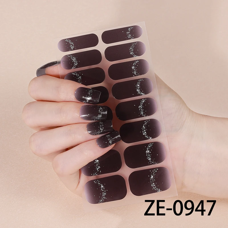 Adesivos de Unha Gradiente Roxo com 16 Pontas, Tiras de Esmalte com Glitter, Decoração DIY de Manicure de Longa Duração e Autoadesivas