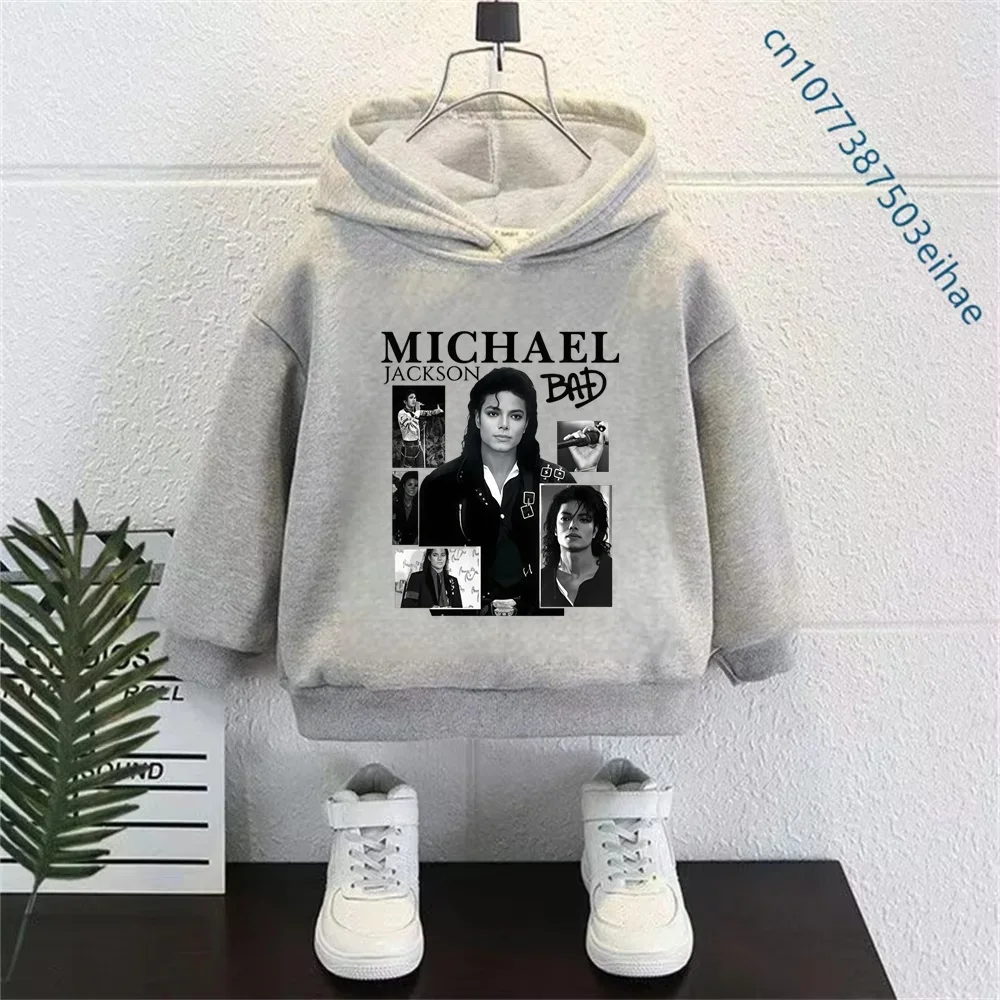Cozy Kids Hooded Sweatshirt Michael Jackson King of Pop Print Boys Girls Long Sleeve Boys Girls Spring Pop Fan Street Outfit