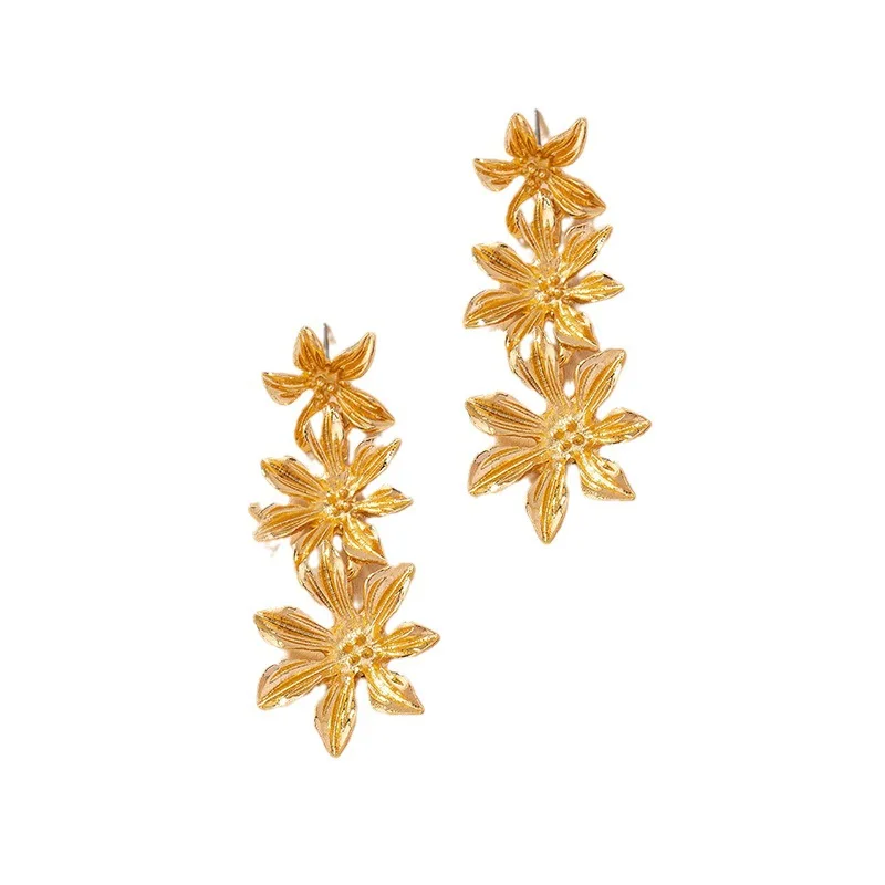 Geometric Metal Flower Long Earrings For Women Party Gift Holiday Fashion Jewelry Ear Accessories AE108