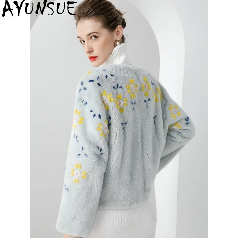 AYUNSUE, abrigos de piel de visón enteros con etiqueta púrpura para mujer, Chaqueta corta de piel, prendas de vestir exteriores de invierno, abrigo de piel elegante, ropa de mujer 옷 자
