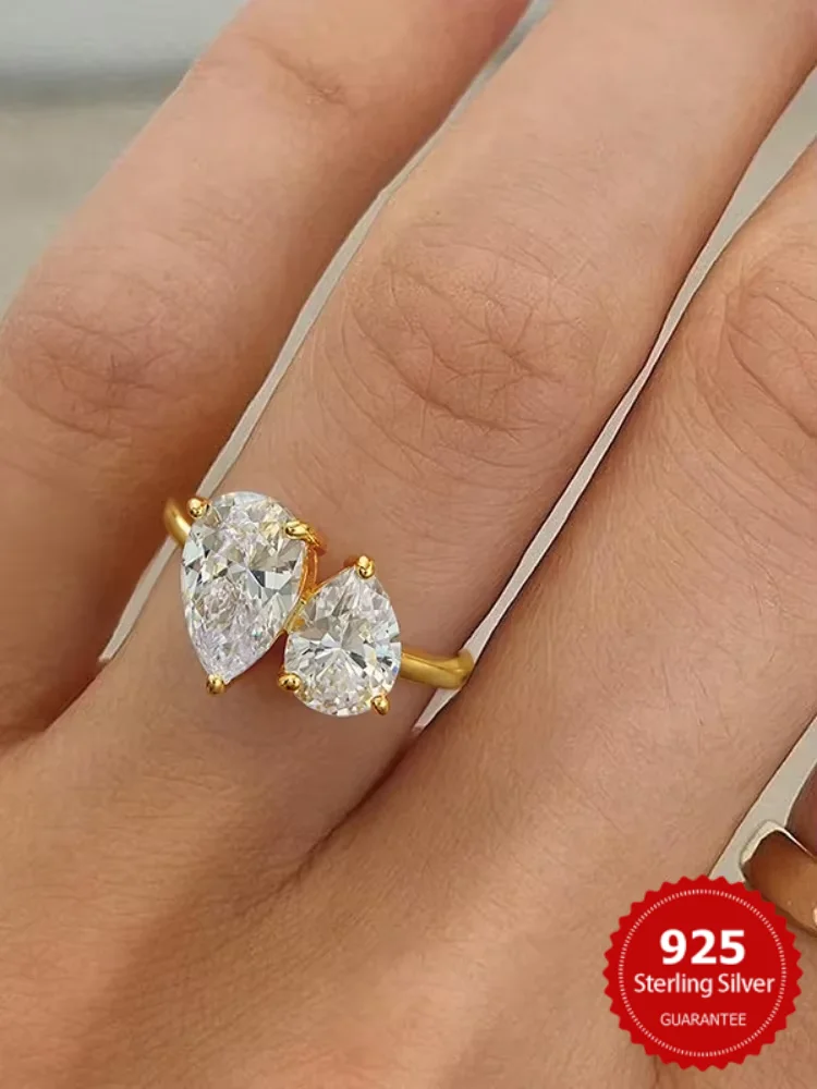 925er Sterlingsilber, funkelnder Wassertropfen, verflochten, schillernde klare Birne, CZ-Fingerringe für Frauen, Geschenk, Hochzeit, edler Schmuck