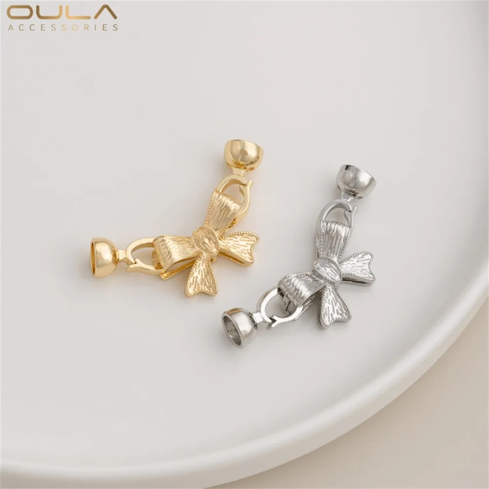 

14K Gold-plated Copper with Real Gold, Bowknot, Pearl Buckle, Diy Handmade Accessories, Necklace Connection Buckle, End Button