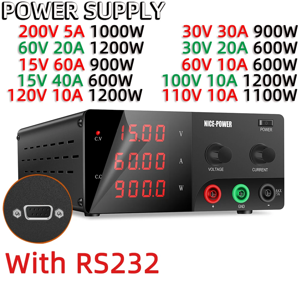 100W-1200W High Power Adjustable Lab DC Power Supply 30V 30A With RS232 Communication Interface Bench Power Source For Repair