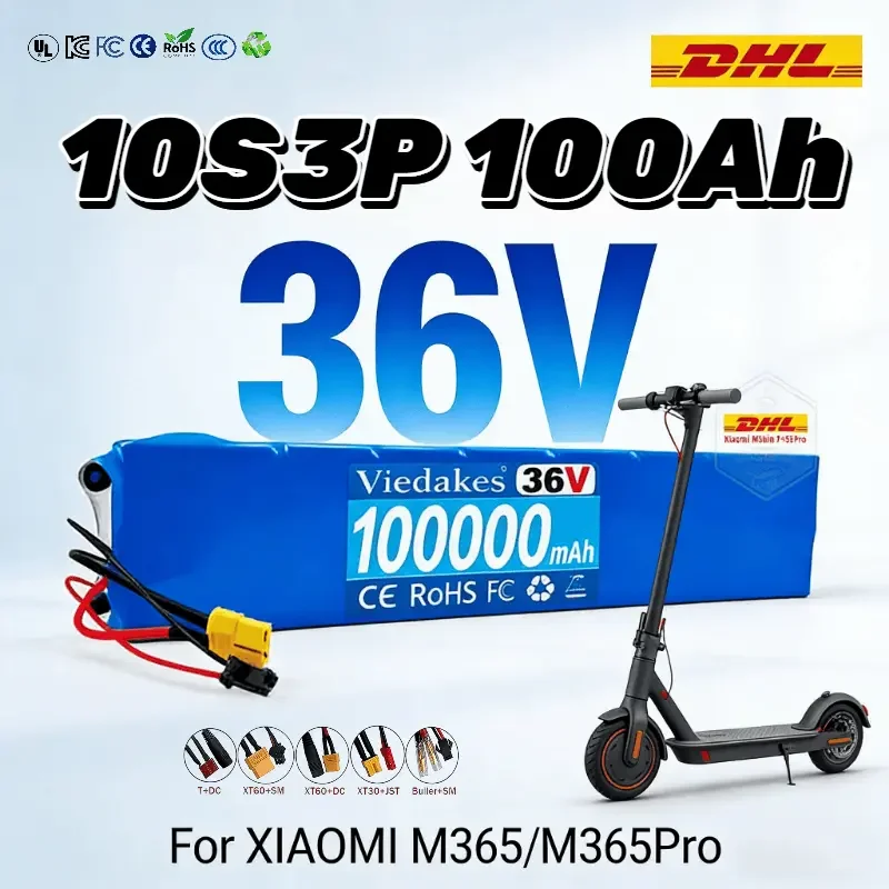 

Литиевая аккумуляторная батарея 36В 100Ач 18650, перезаряжаемая, 10S3P, 1000Вт с BMS для велосипеда/самоката + зарядное устройство ✅