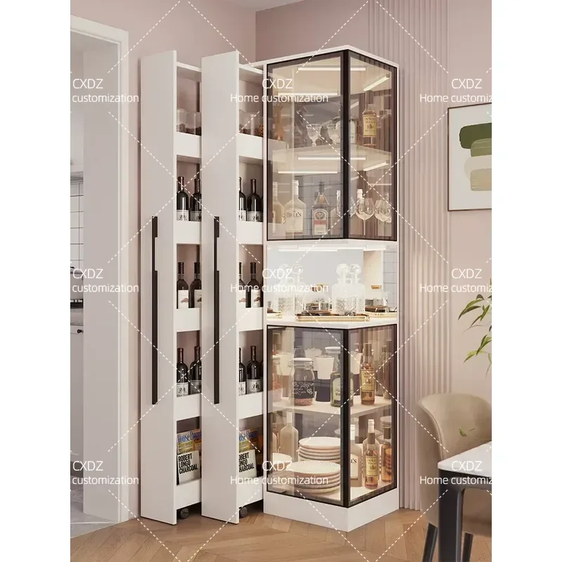 Small apartment wine cabinet dining side cabinet living room narrow side high cabinet dining room wall storage locker floor
