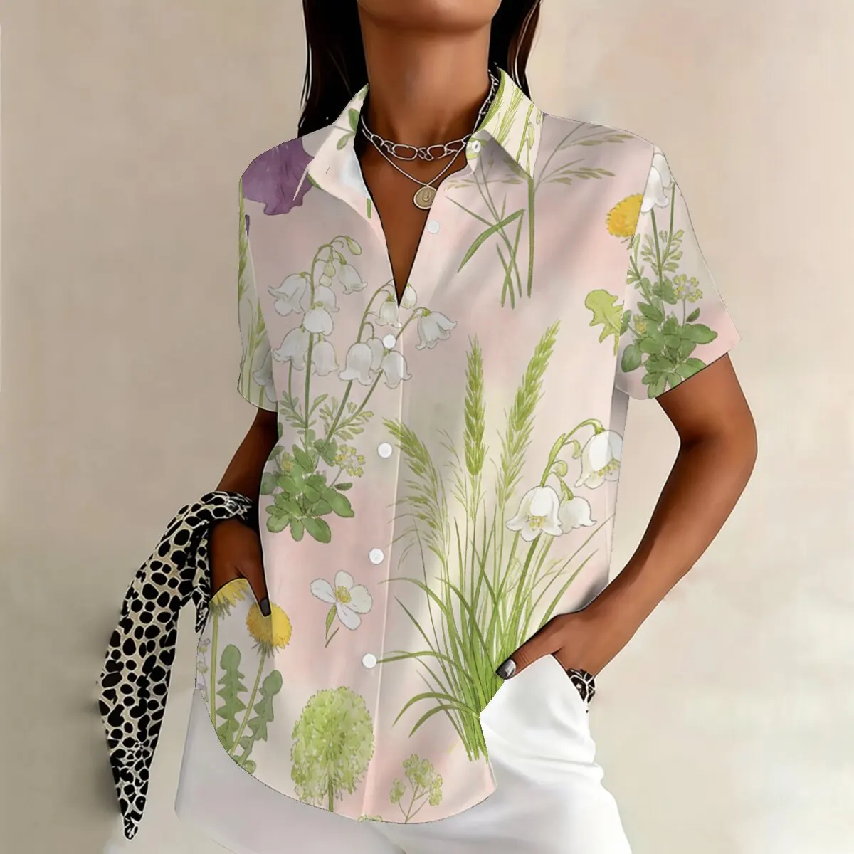 

Женская летняя рубашка больших размеров с акварельным принтом растений, идеально подходит для учебы, поездок на работу, вечеринок, отпуска и социальных мероприятий