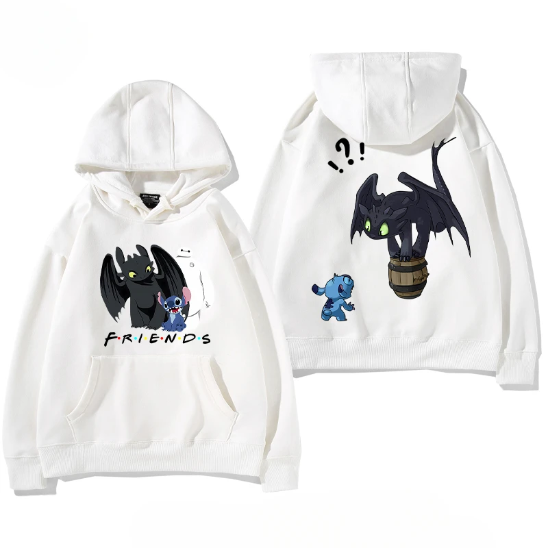 Disney Loose and Fashionable Hooded Sweatshirt Cartoon Stitch Pattern Unisex Sweatshirt Top