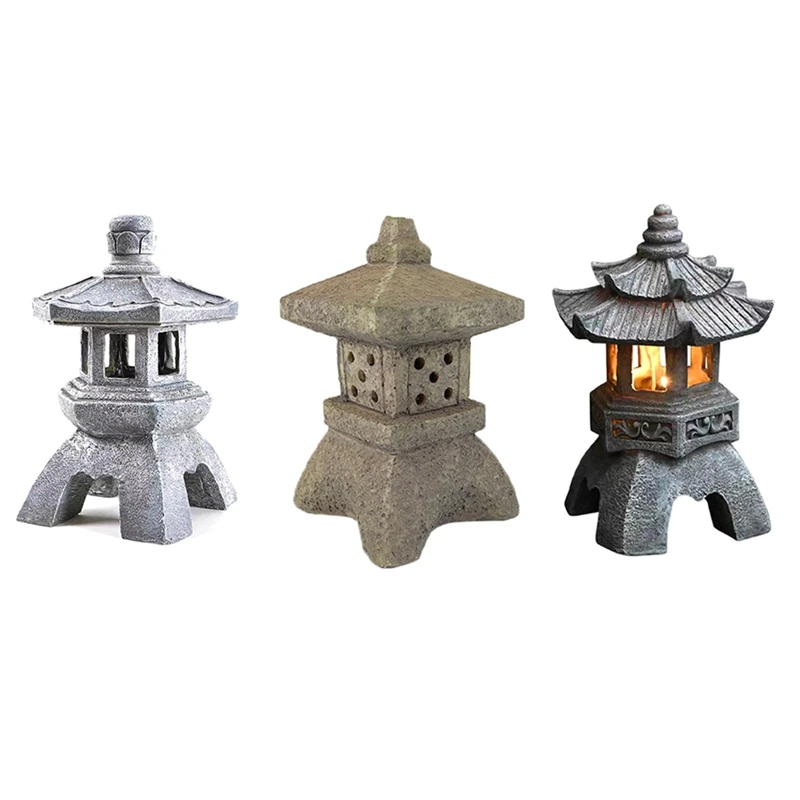 

Garden Accessory Ornament Solar Powered Resin Pagoda Lantern Palace Lanterns Tower Statue Solar Lamp Garden Decor