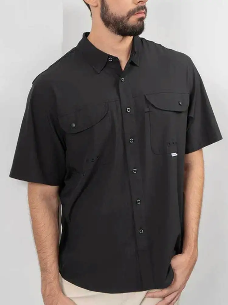 High Elasticity Outdoor Commute Casual Sports Short Sleeve Men's Shirt Polyester Lycra Blend Breathable Standard Fit Spring S...