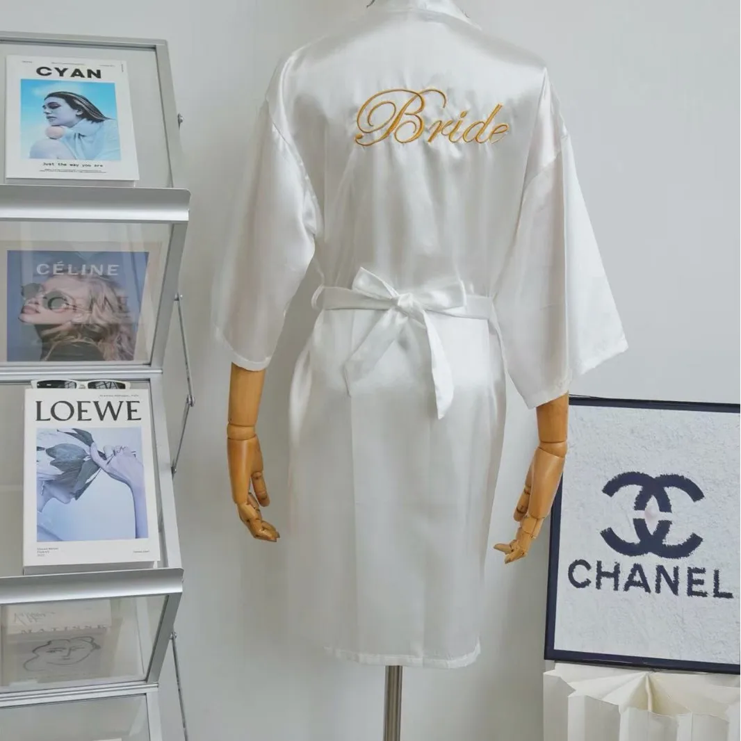 

Белый халат невесты на свадьбу, атласное кимоно, короткая одежда для сна