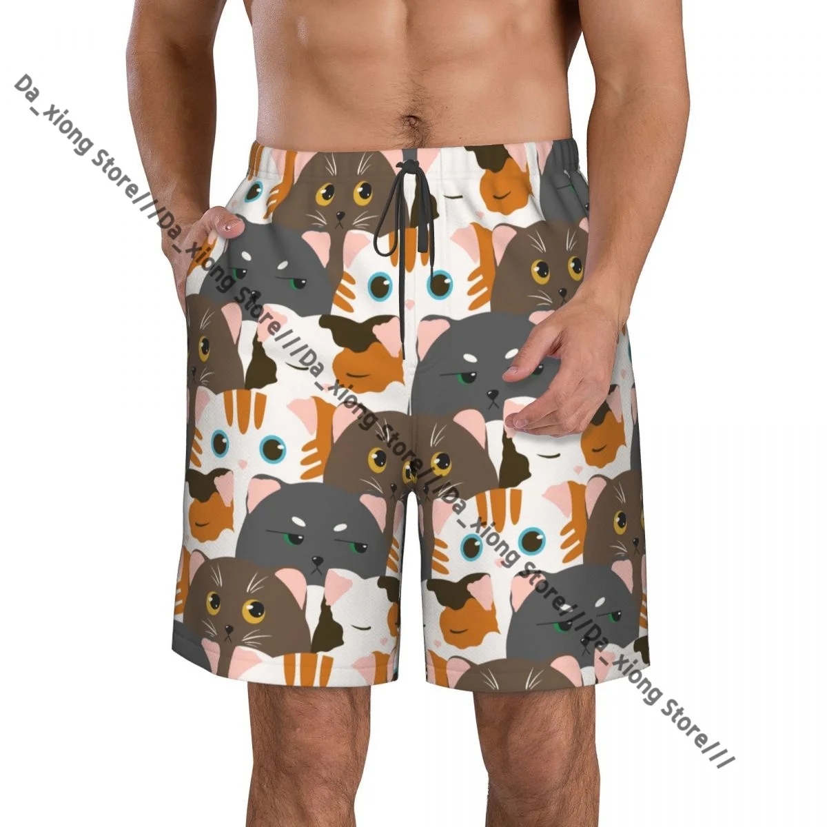 

Men's Beach Short Swim Shorts Funny Cats With Scales Surfing Sport Board Shorts Swimwear