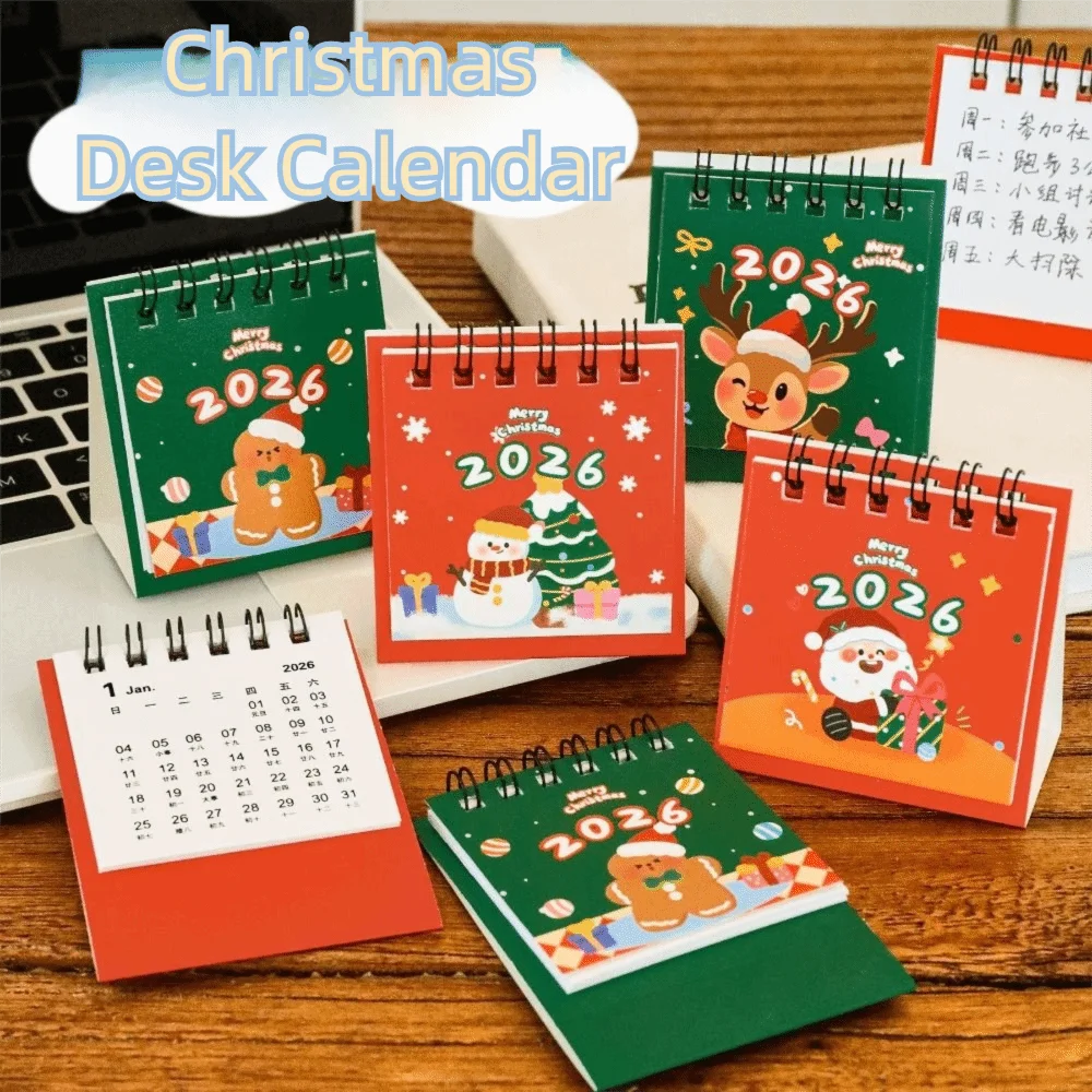 

Creative Christmas 2026 Desk Calendar Coil Binding Cartoon Schedule Planner Portable Desktop Calendar Office School Supplies