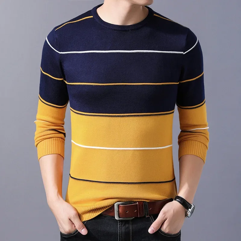 

2023 Casual Men's Sweater O-Neck Striped Slim Fit Knittwear Autumn Winter Mens Sweaters Pullovers Pullover Men Pull Homme M-3XL