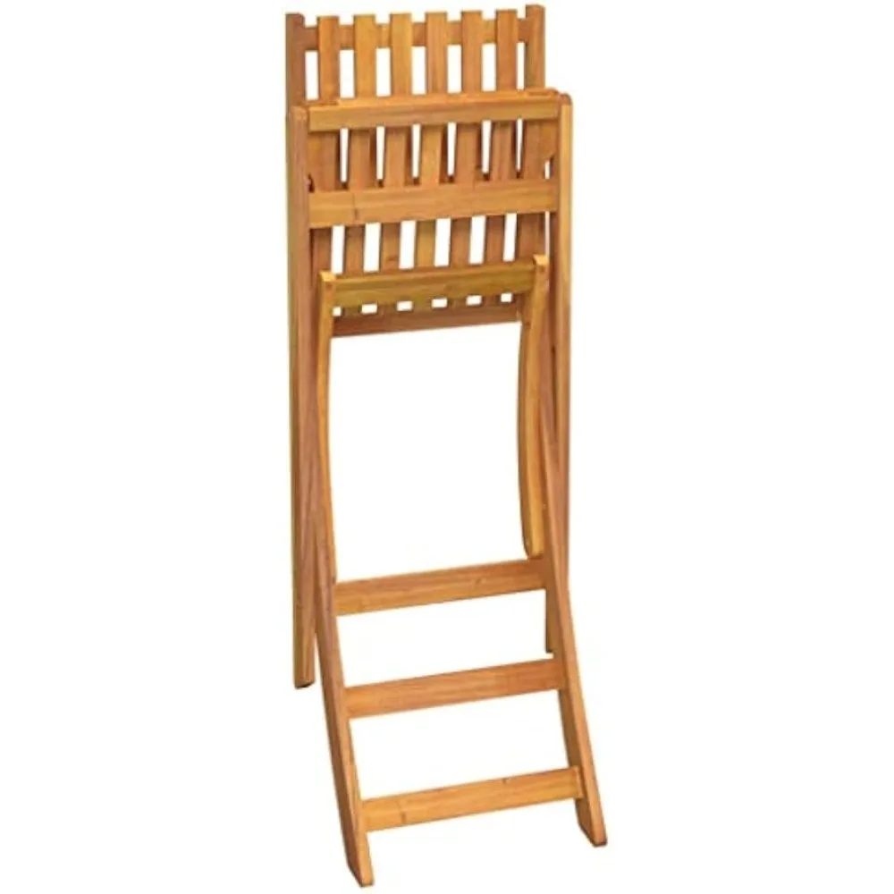 3 Piece Patio Bar Set | Outdoor Wooden 1 Bar Table and 2 Foldable Barstools Set for 2 | Rustic Garden Counter Height Bar Set for