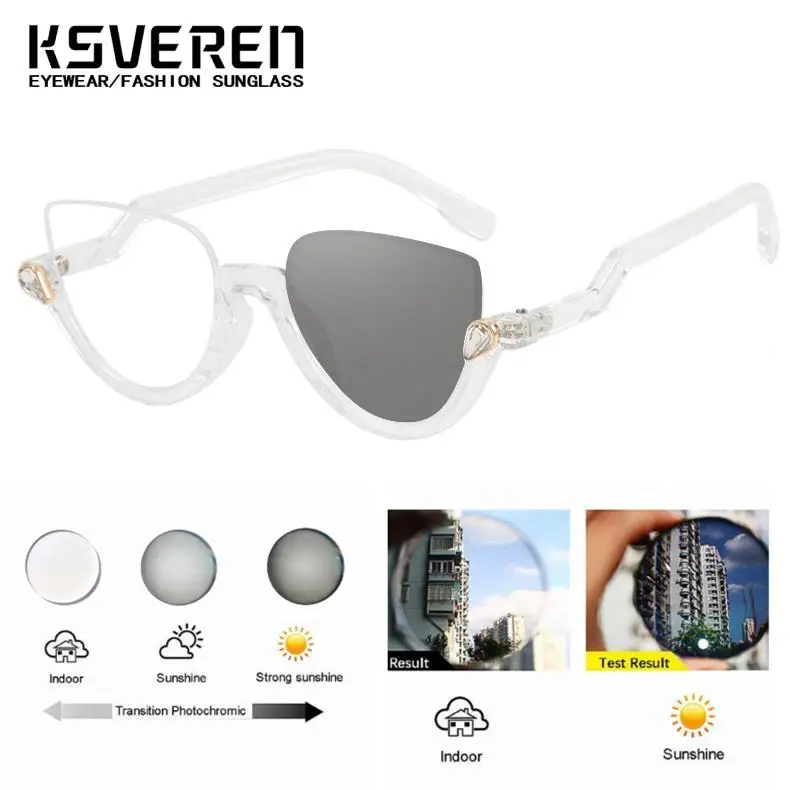 하프 프레임 고양이 눈 빈티지 포토 크로 믹 근시 안경 여성 근시 안경 색상 변경 야외 선글라스