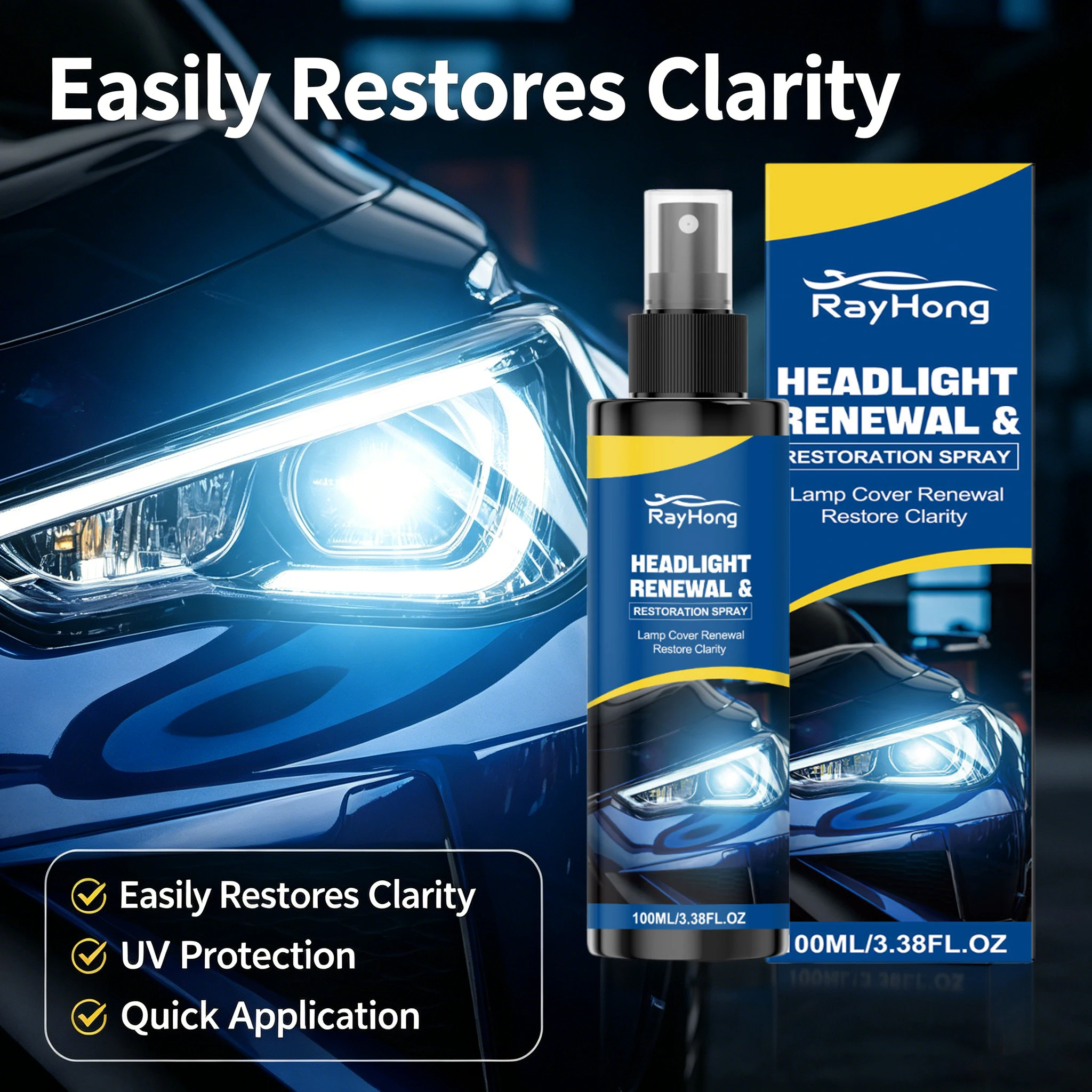 Headlight Restoration Spray No Sanding Car Headlight Cleaner for Foggy Yellow Lenses Quick Repair Liquid UV Protection Polish