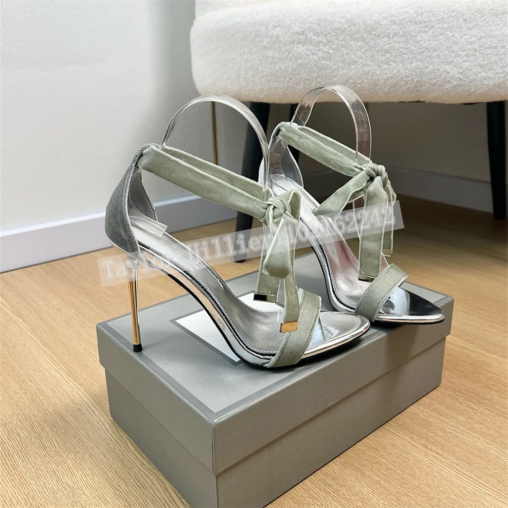Summer New Velvet Strappy High Heels Women'S Pointed Toe Metal Heel Sandals Luxury Party T-Stage Show High Heels Zapatos Mujer