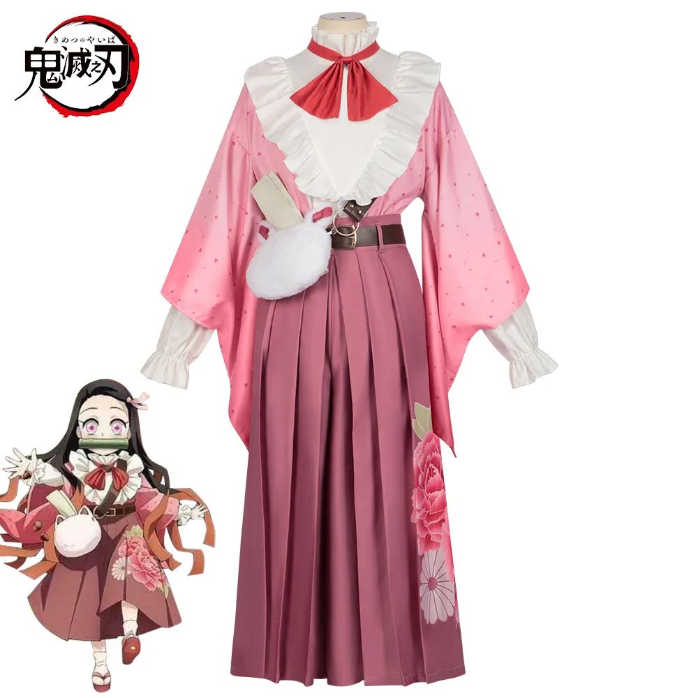 

Anime Demon Slayers Kimetsu No Yaiba Kamado Nezuko Cosplay Japan Maid dress Costumes Kisatsutai Uniform Halloween