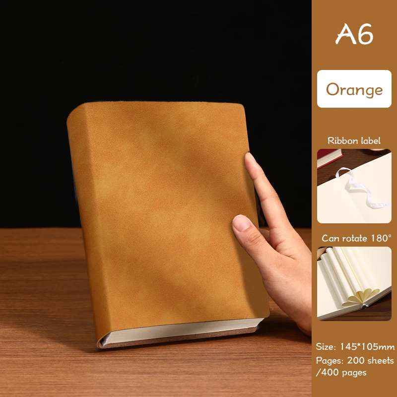 A6 Leder-Notizbuch 400 Seiten Softcover-Journal Grün Orange Rot Schwarz Braun - Reise- und Tägliche Notizen Schreibbuch – Detail 9