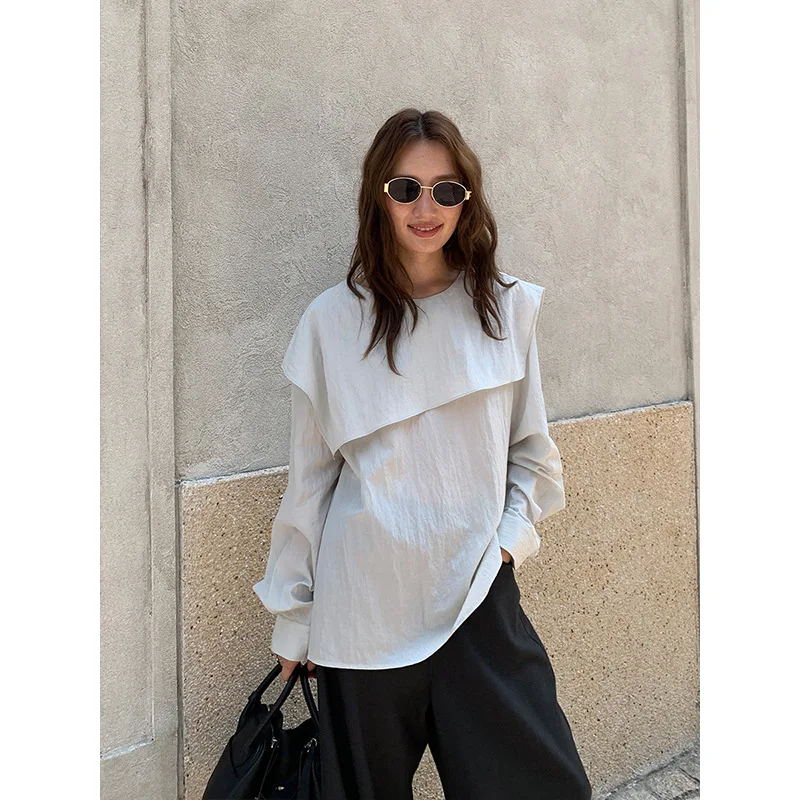 2025 Tencel Irregular Lace Shirt Autumn New Design Loose Shirt Europe and America