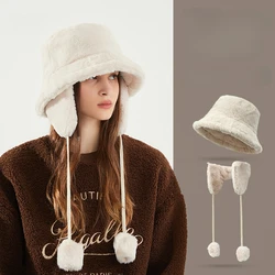 USPOP Women's Thickened Winter Bucket Hat with Ear Protection Warm Cute Fluffy Hat