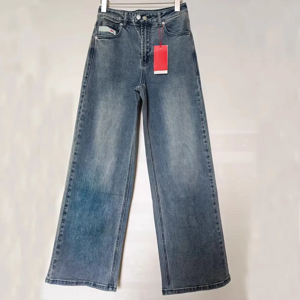 

High Waist Wide Leg Cotton Denim Jeans Women's Spring Autumn Gentle Washed Loose Fit Trousers Straight Cut Casual Pants