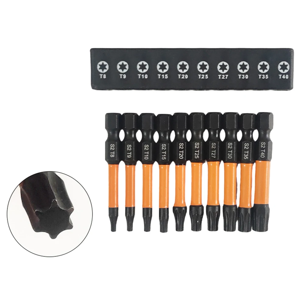 10pcs Star Plum Solid Bits Magnetic 1/4 Hex Shank Screwdriver Bit T8-T40 Nutdrivers Bits Screwdrivers Hand Tools