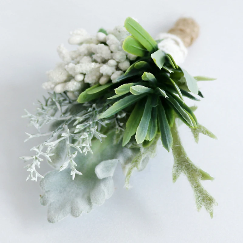 Groene Kunstmatige Mannen Bloemen Boutonniere Europese Bos Stijl Corsage Bruiloft Accessoires Witte Bruids Bruidsmeisje