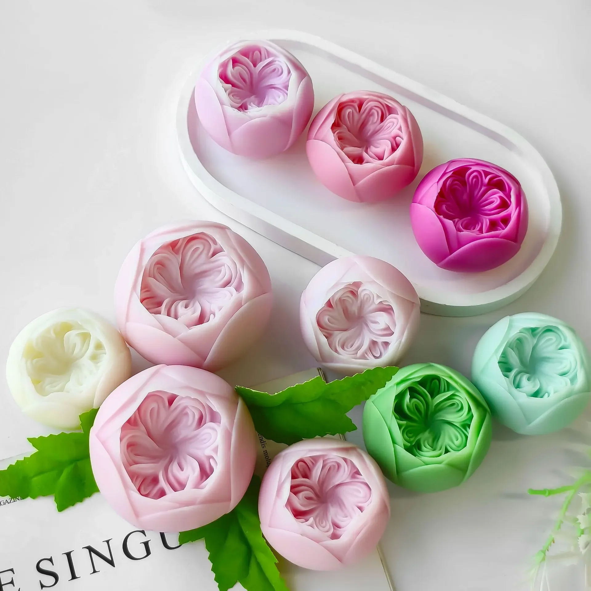 Austin Rose Scented Candle Silicone Mold DIY Flower Candle Hand Soap Diffuser Stone Plaster Decoration