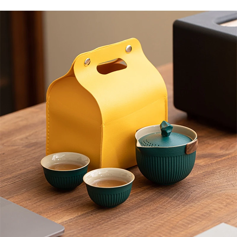 Portable Travel Tea Set One Pot Two Cups of Tie Guan Yin Pu Er Green Quick Cup Office Ceramic Kung Fu