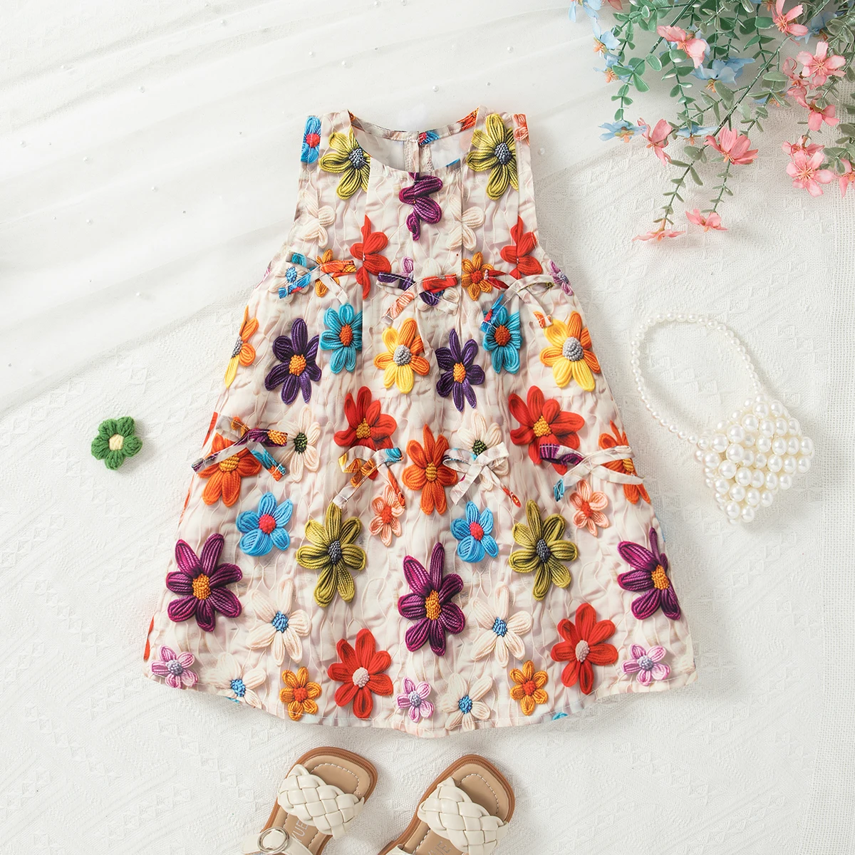 

(0-3 Years Old) Summer New Girls Dress Sleeveless Vest a Child Dress Flower Pattern Sweet Princess Dress Birthday Party Team Dre
