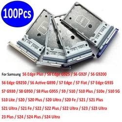 100Pcs，SIM Card Tray chip slot drawer Holder Adapter Accessories For Samsung S6 Edge S7 S8 S9 S10E S10 Lite S20 Fe S21 Plus S22