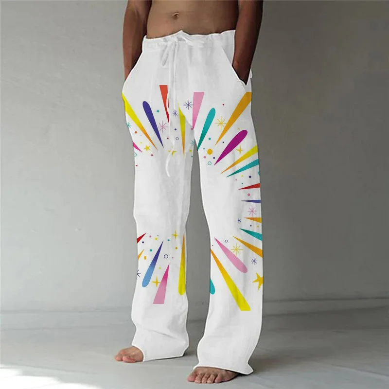 American street hip-hop graffiti print pantaloni elasticizzati casual per l'estate da uomo nuovi pantaloni da spiaggia larghi casual a gamba dritta