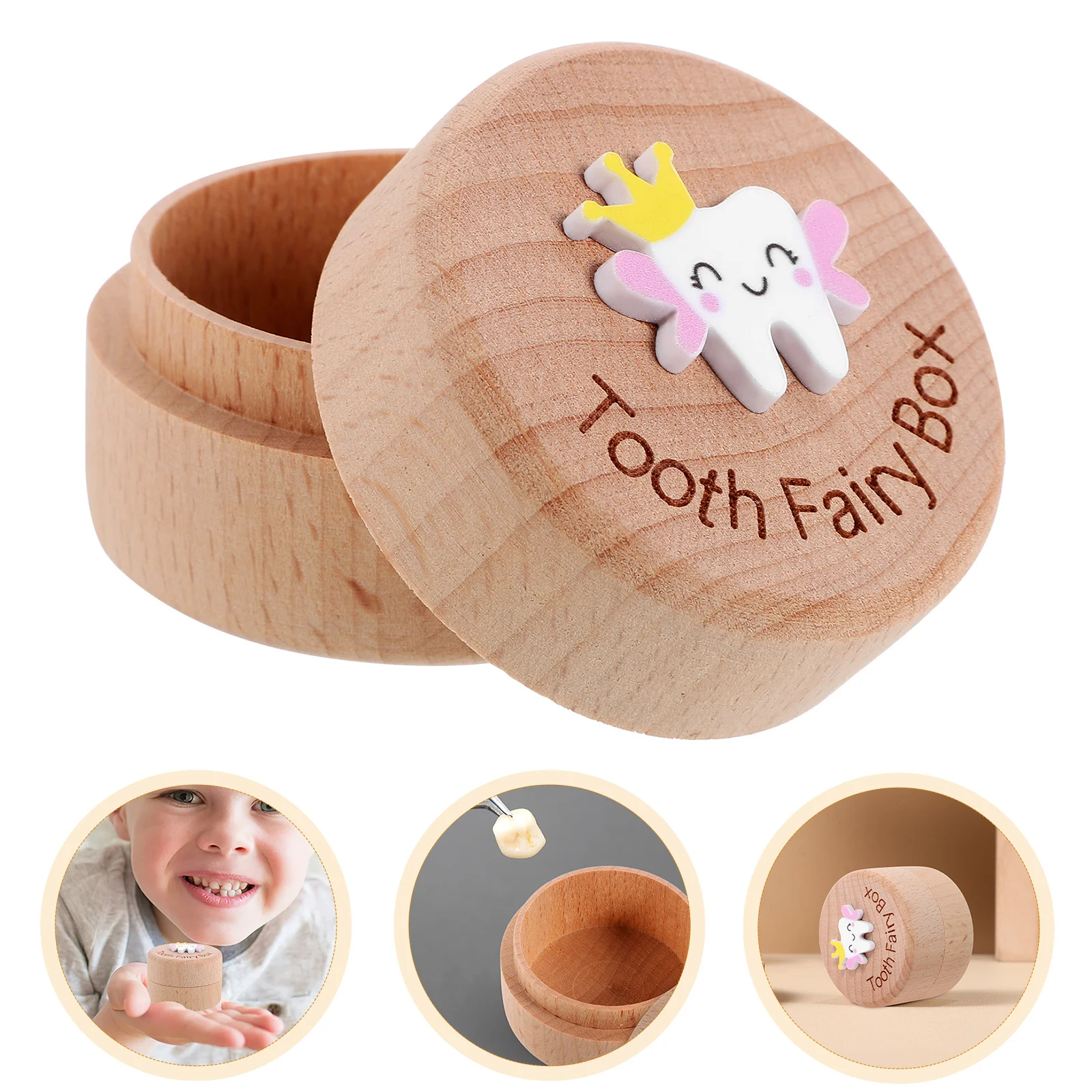 

Baby Teeth Box Wooden Storage Container First Tooth Holder Kids Tooth Collector Fetal Hair Saver Small Trinket Organizer