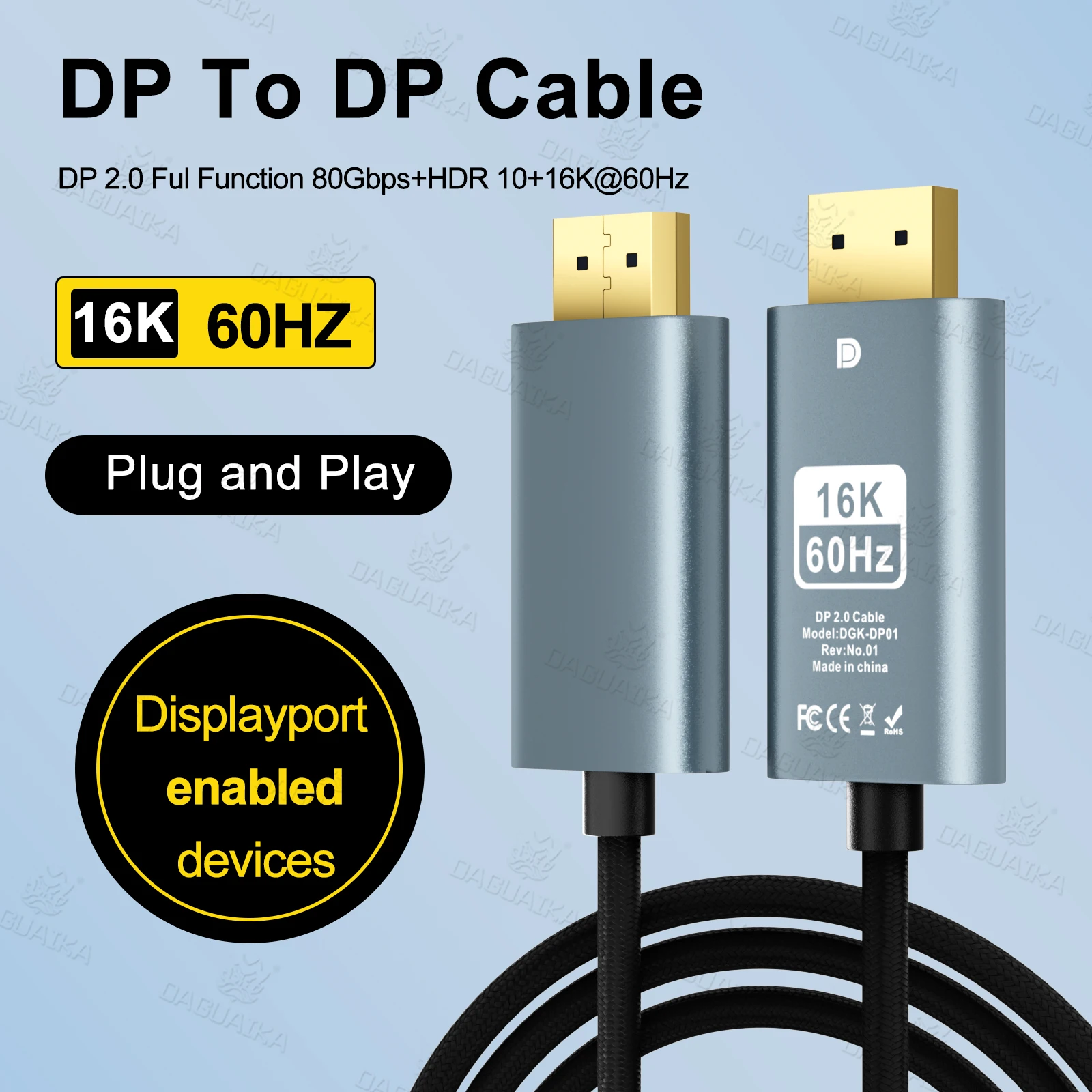 

16K DP 2.0 8K@60Hz 16K@60Hz 80Gbps HDR Video Audio Displayport Cable Display Port for Laptop TV Projector Gaming Monitor