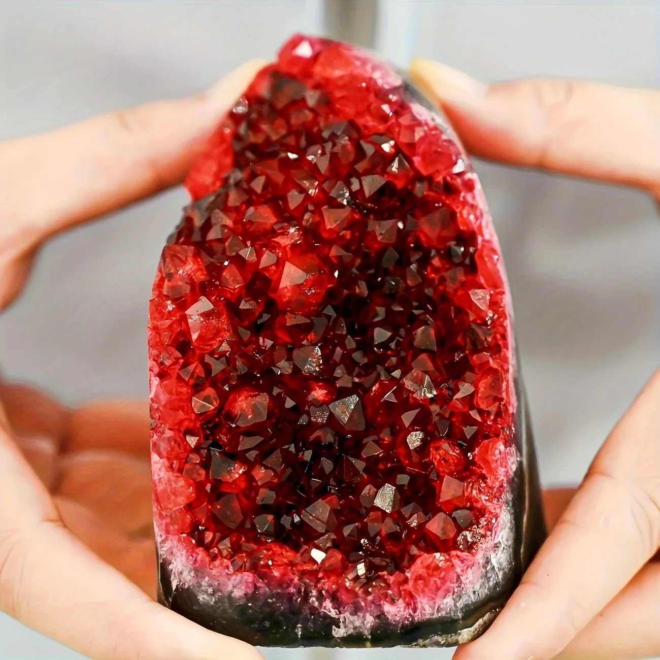 One beautiful crystal cluster - deep red to sparkling wine color, an elegant bohemian-style home/office décor