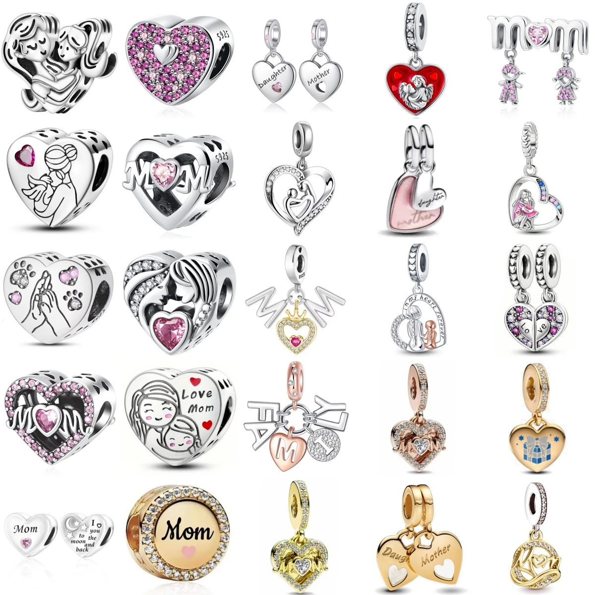 

925 Silver Charms Love Mother Sister Heart Beads Fit Original Bracelet DIY Woman Jewelry Mother's Day Gift