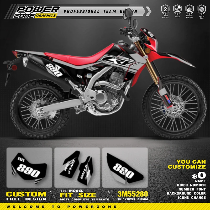 PowerZone Full Graphics Background Decals Stickers Kit For HONDA CRF250L 2020 2019 2018 2017 2016 2015- 2012 Customized 04