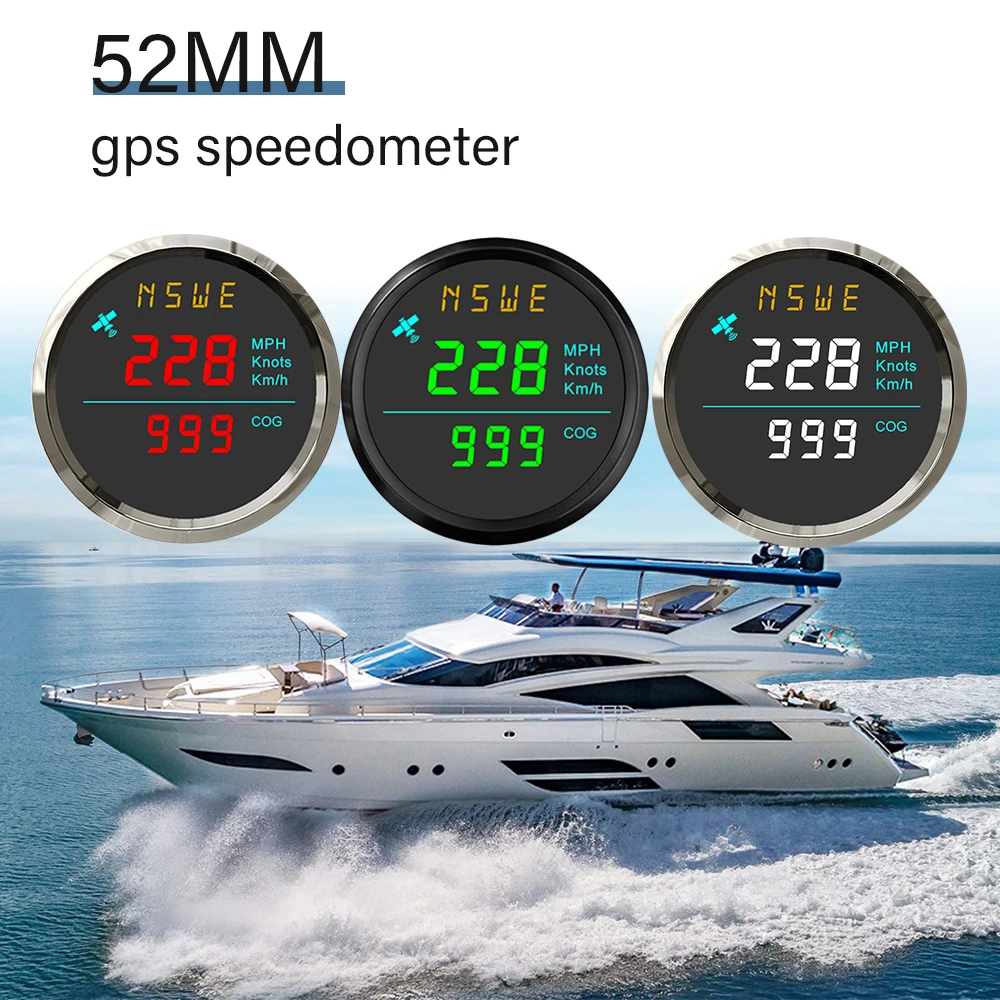 

ELING Waterproof 52mm GPS Speedometer with Compass Green/White/Red Backlight for Marine Boats Yacht 12V 24V without Odometer