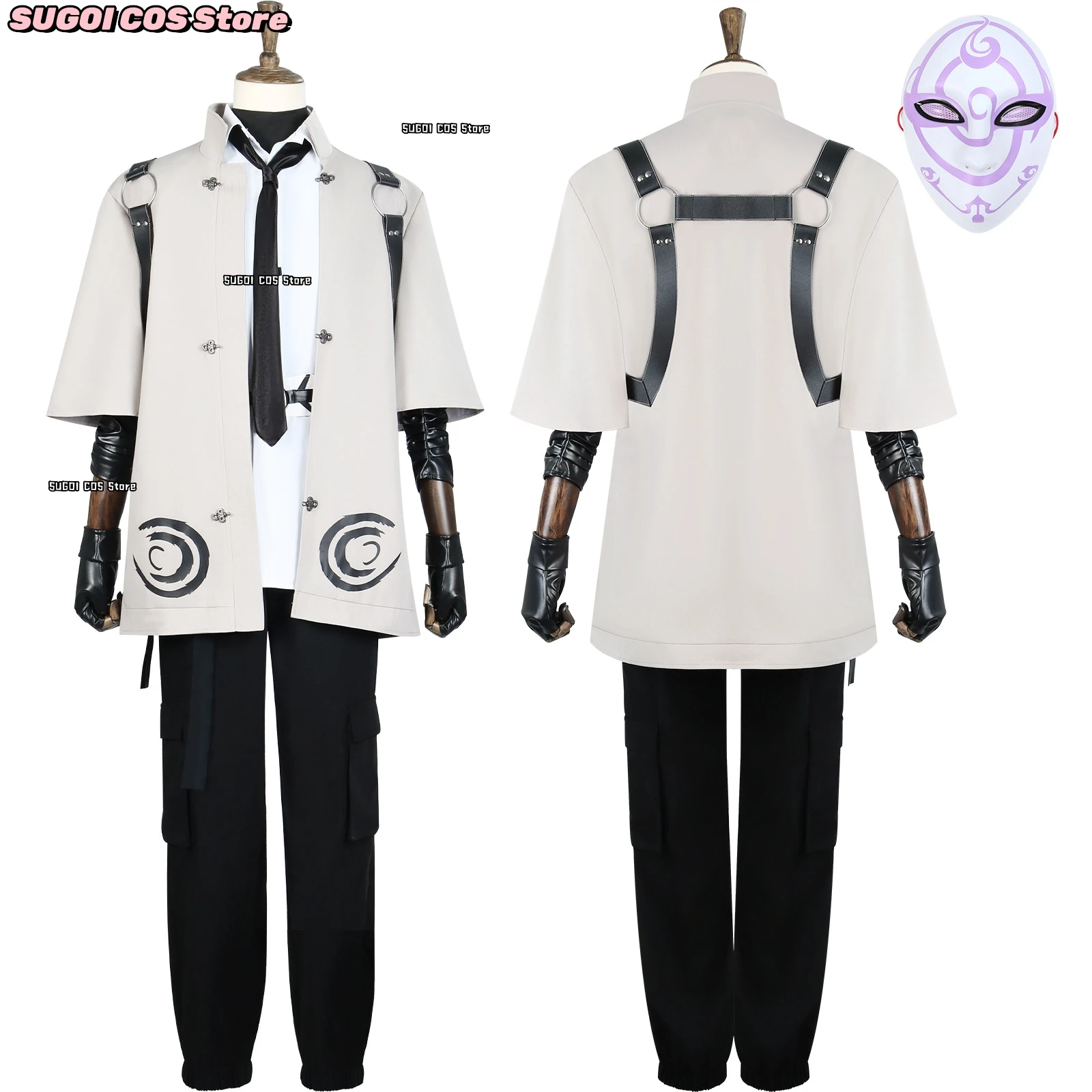 Anime Slay the Gods Wang Mian Cosplay Costume Unisex Outfit Coat and Pants Wig Mask Full Set Accessory 25Halloween Role-playing