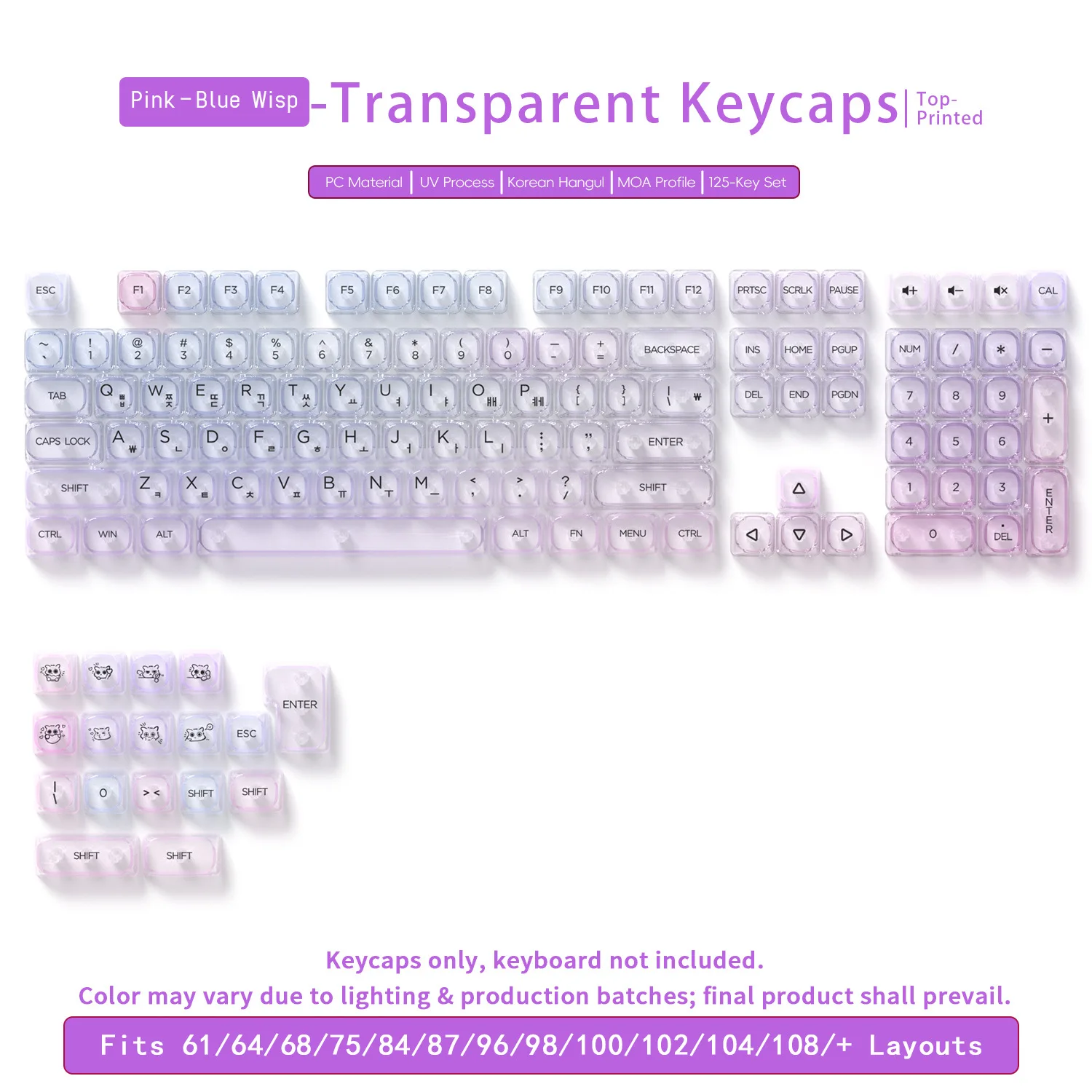 Teclas MOA Transparentes de Colores sin Imprimir para Teclados Mecánicos, Teclas para PC para Teclados Mecánicos Personalizados DIY, Teclas Coreanas